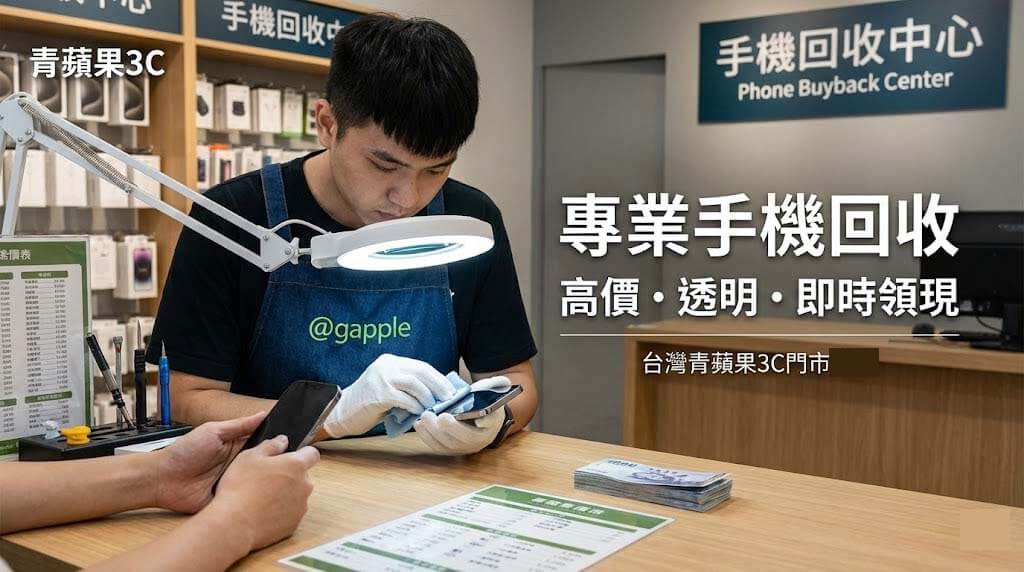 手機回收7 11 與門市手機回收比較示意圖,一邊是拿著裝有手機的紙箱準備前往便利商店,另一邊是青蘋果3C 門市櫃台上檢測手機與新台幣現金的畫面